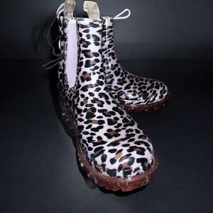 Girls Size 4-5 Leopard Print Glittery Pink Chelsea Rain Boots